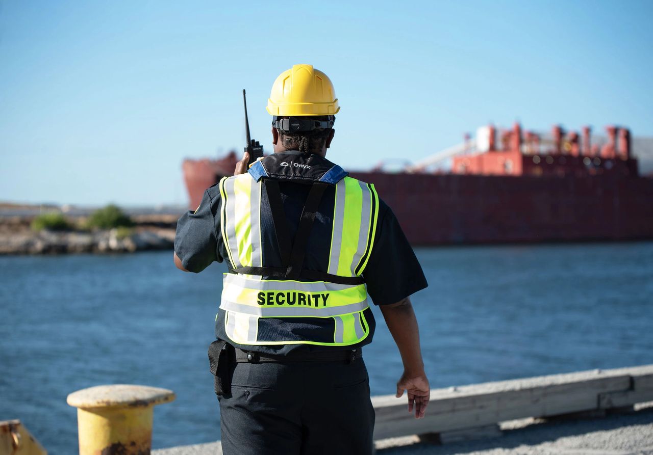 A commercial branding photoshoot for a security company.