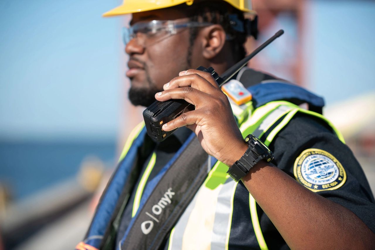 Branding photoshoot in Tampa, Florida captures port security.